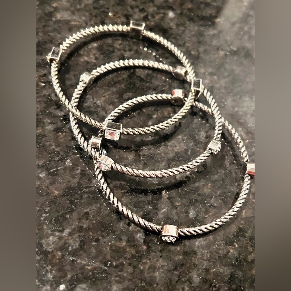 Set of 3 Silver tone bangle rope bracelets
